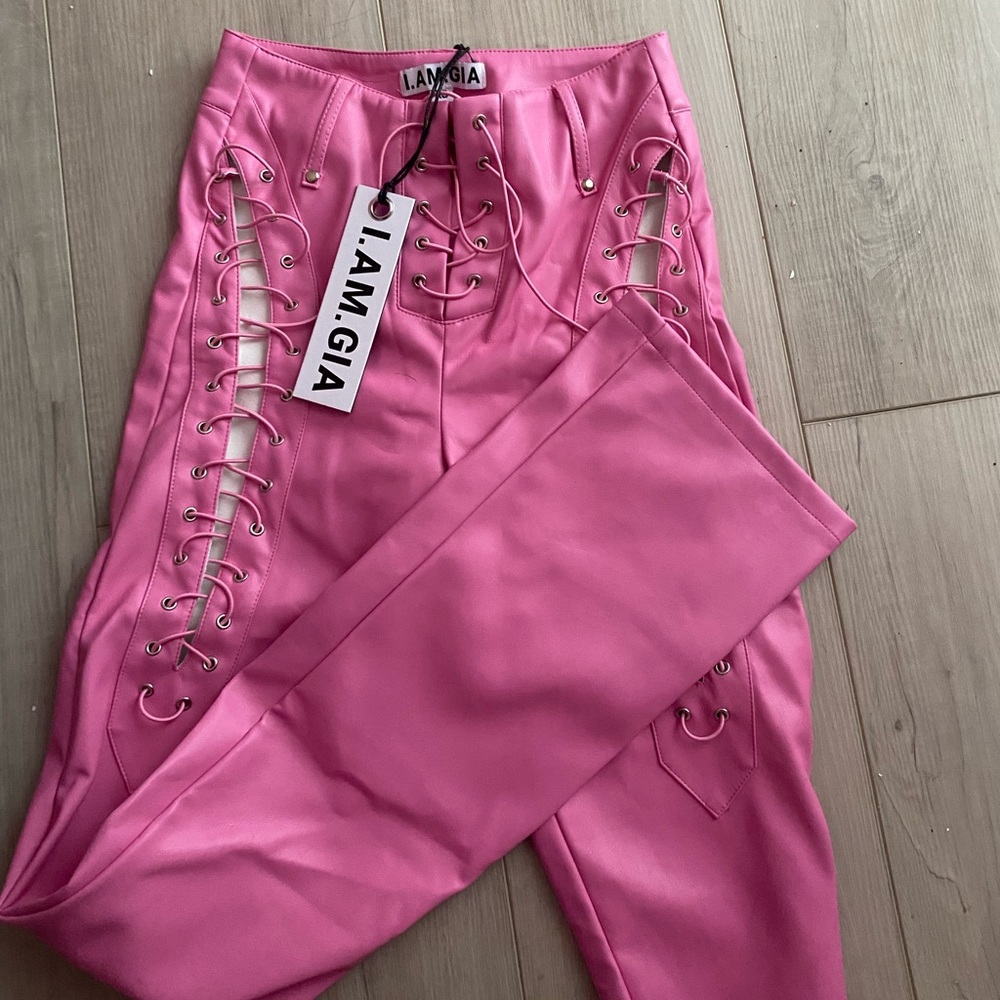 I.AM.GIA Pink Lace-Up High-Waist Pants - Picture 2 of 7